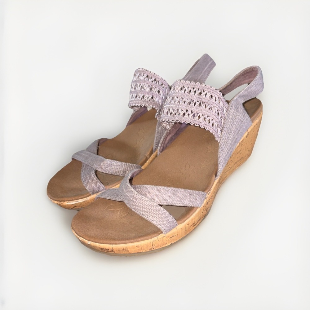 Skechers Sandals Women's Size 8 Beverlee Mauve Purple Luxe Foam Wedge Cork